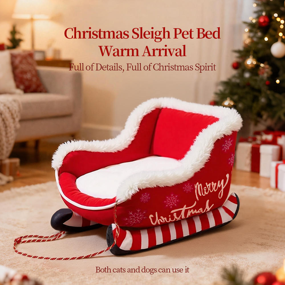 Cama navide&ntilde;a para mascotas con forma de trineo: una apuesta visual para Navidad